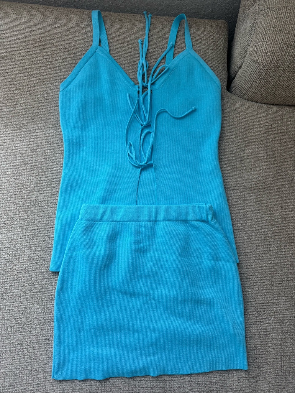 Bright Blue Lace-Up Cami and Skirt Set